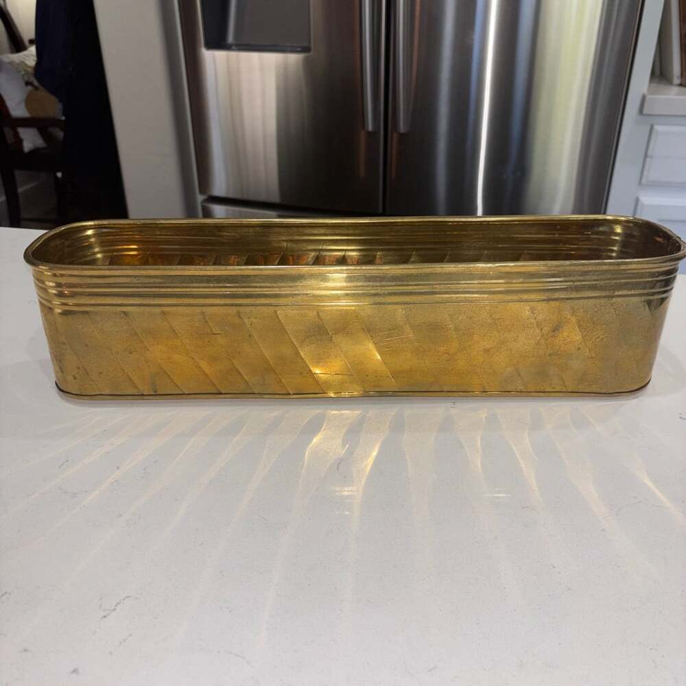 Vintage Hosley Brass Oblong Planter Rectangular Window Mantel Pot